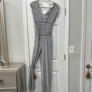 Max Studio Black and White Striped Jumpsuit